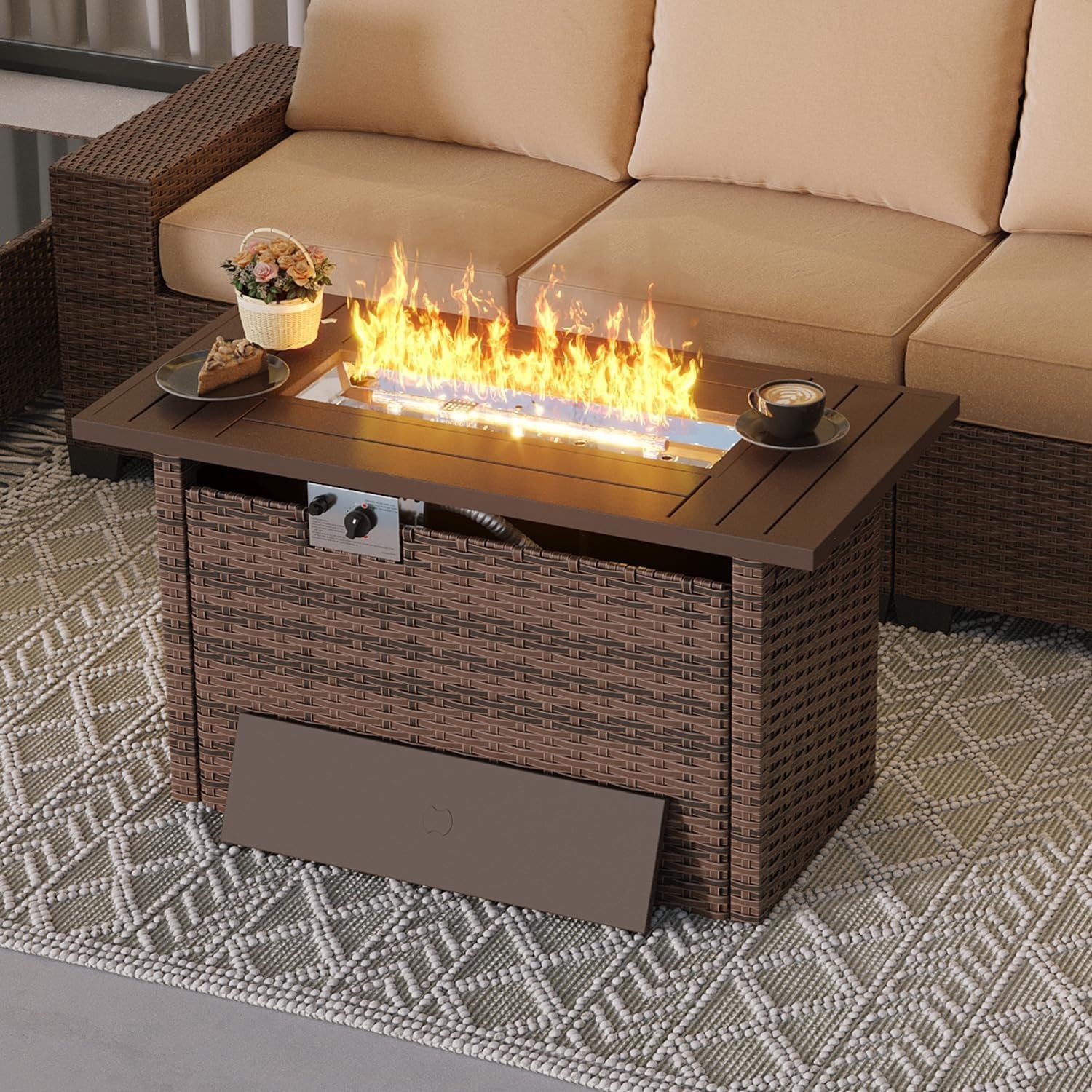Bonsai Garden Bench - Nordivale 44'' Outdoor-Feuertisch aus Korbgeflecht mit