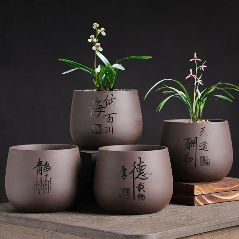 Bonsai Garden Europe - Lila Ton Blumentopf Orchidee Pflanzen behälter