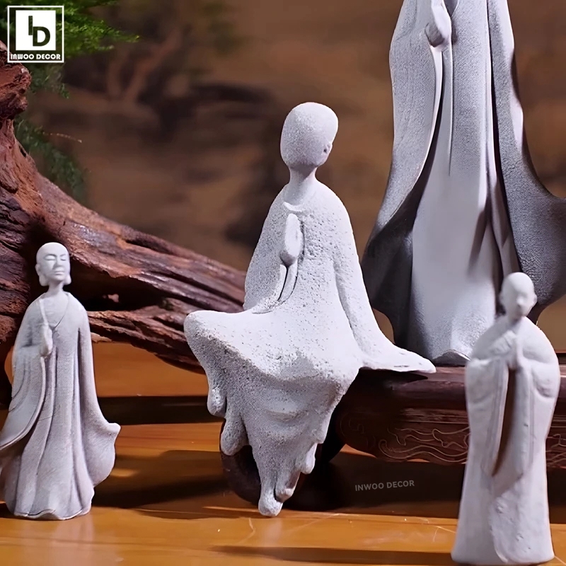 Bonsai Garden For Desk - Stein-Buddha-Statue, kleiner Mönch, buddhistischer Buddhismus, Figuren,