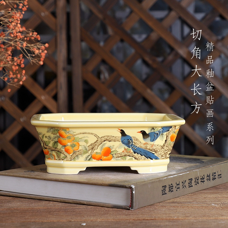 Bonsai Garden For Desk - Rechteckiger Bonsai-Topf aus Porzellan, traditionelles chinesisches