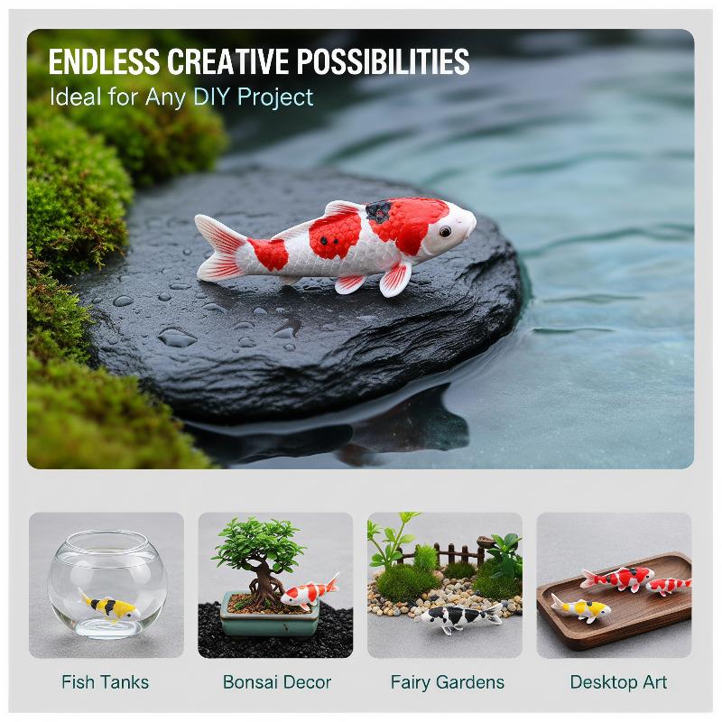 Bonsai Garden With Koi Pond - Mini-Koi-Fisch-Figuren aus Kunstharz, kreative, lebensechte Lotus-Ornamente,